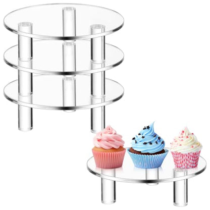 3 Pcs 6 Inch Round Acrylic Risers Display Stands Small Clear Round Acrylic Display Riser for Cake Food Jewelry Figurines Collectibles Table Decor Organizer - size: 6”