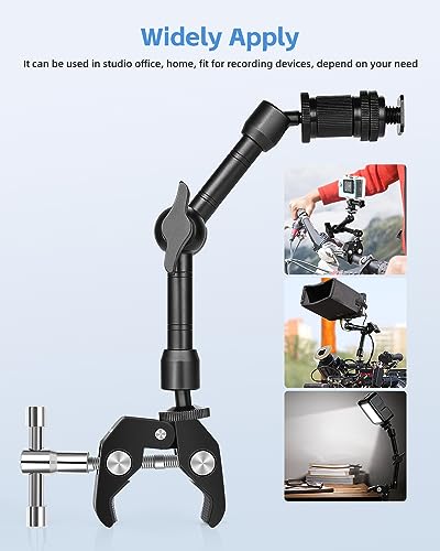 UTEBIT 9 inch Magic Arm with Super Clamp, 360° Ball Heads with 1/4" & 3/8" Threads Screws Articulating Magic Arm Camera Mount for Monitor, Flash, LED Light, Microphone, Camera Cage, Action Camera - size: 9inch