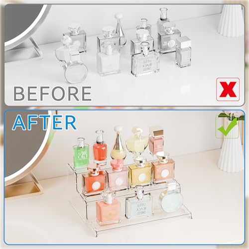 Yieach 3 Tier Acrylic Sands for Display,12 Inch Perfume Organizer,Cologne Stand,Cupcake Display and Funko Pop Stands,Clear Tiered Tray Stand,Acrylic Riser for Figure,Collectibles,Makeup or Spice Shelf