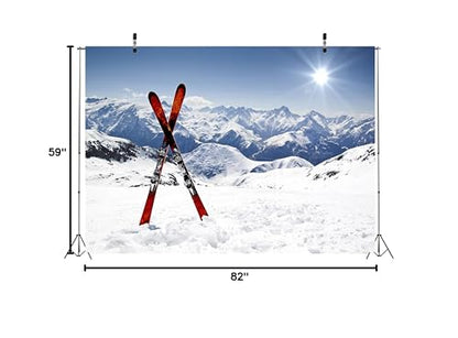 BELECO 7x5ft Fabric Winter Ski Backdrop Snowy Mountain Snowboard Skiing Backdrop Alps Mountain Summit Ski Sport Adventure Background Ski Party Decorations Portrait Photo Shoot Studio Props - size: 7x5FT
