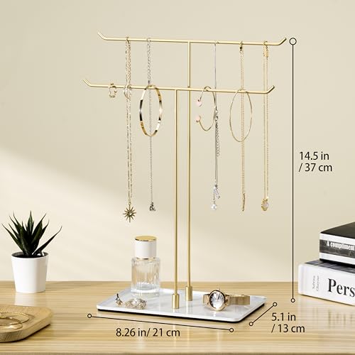 bussdis Necklace Holder Jewelry Stand Organizer for Necklaces and Bracelets, Metal Display Stand, Gift for Women, Ideal for Home, Bedroom, or Vanity, Gold - color: Gold