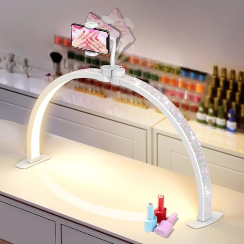 Yokilly Half Moon Light for Nail Desk: 23" Foldable Half Moon Desk Lamp with Phone Holder for Beginner - Arch Nail Tech Light with 3 Color Modes & 10 Brightness for Manicure Salon (Diamond, Small) - color: Diamond, size: Small