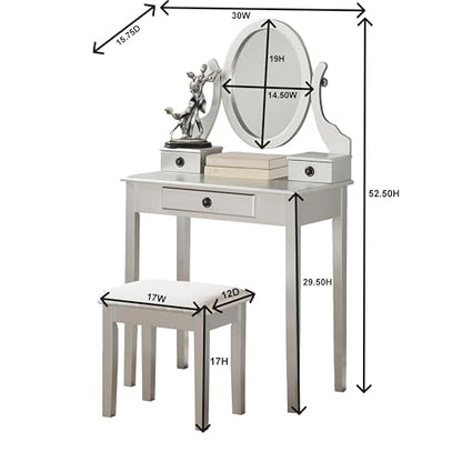 Roundhill Furniture Moniys Wood Moniya Makeup Vanity Table and Stool Set, Silver - color: Silver