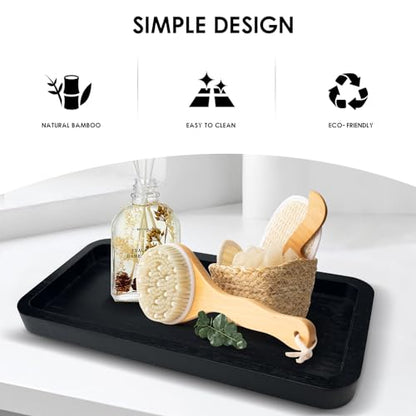 Bamboo Vanity Bathroom Tray for Counter, Bamboo Tray for Bathroom, Toilet Tank, Perfume 11.8L x 5.9W x 0.8H inch (Black) - color: Black