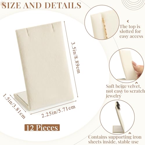 RattanView 12 Pieces Velvet Earring Display Stand Necklace Pendant Jewelry Stand Showcase Organizer Display Holder for Earring Pendant Accessory Rack(Beige,Straight Style,Velvet) - color: Beige, style: Straight Style