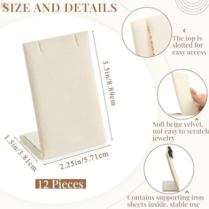 RattanView 12 Pieces Velvet Earring Display Stand Necklace Pendant Jewelry Stand Showcase Organizer Display Holder for Earring Pendant Accessory Rack(Beige,Straight Style,Velvet) - color: Beige, style: Straight Style