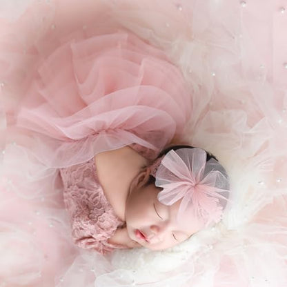 Newborn Photography Outfits Girl Baby Photography Props Lace Romper with Headress Newborn Outfits Girls Photo Props - color: Pink