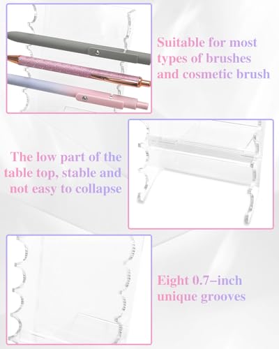 2 Pcs Acrylic Makeup Brush Holder, 16 Tier Unique Clear Paint Brush Drying Rack Hair Brush Holder for Women, Acrylic Pen Holder Display Stand for Home School Office or Store Use