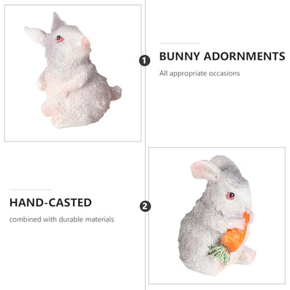 Yardwe Decorative Bunny Resin Figurines 2pcs Set Neutral-Tone Rabbit Model Artware Bonsai Props for Home Garden Micro Landscape Accents Easter Table Decoration