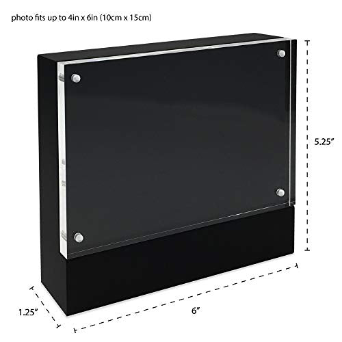 Isaac Jacobs 4” x 6” Black Wood Block Acrylic Picture Frame, Magnetic Photo Frame, Made For Tabletop Display (4” x 6” Black) - size: 4x6