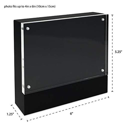 Isaac Jacobs 4” x 6” Black Wood Block Acrylic Picture Frame, Magnetic Photo Frame, Made For Tabletop Display (4” x 6” Black) - size: 4x6
