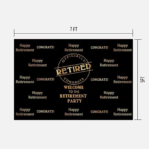Officially Retired Black Golden Banner Backdrop for Photography, 7x5FT, Happy Retirement Party Background, Photo Booth Studio Props BJMYLU411 - size: vinyl-7x5ft