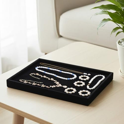 6 Pcs Velvet Stackable Jewelry Tray, Jewelry Organizer and Display for Bracelets Rings Earrings Necklaces, for Drawer and Countertop Showcase, Black