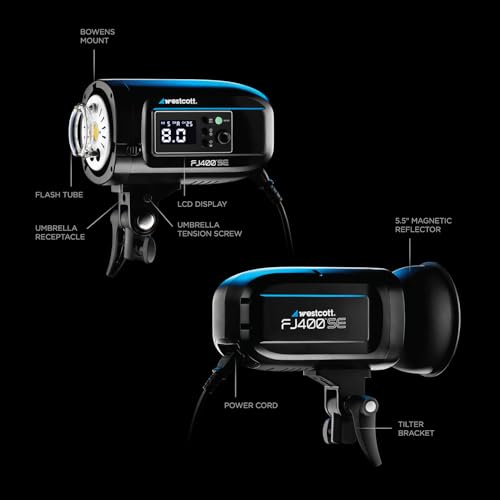 Westcott FJ400-SE 400Ws AC Studio Strobe 2 Light Kit with Universal Trigger and 2 Octa Softboxes - Fast Recycle, 5500K Color, LED Modeling Light