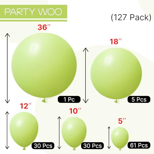 PartyWoo Lime Green Balloons 127 pcs Different Sizes of 36 18 12 10 5 Inch Neon Yellowish Light Green Latex Balloon Arch Kit Garland for Graduation Halloween Summer Birthday Party Decorations Green-Y6 - color: Green-y6, size: 127PCS