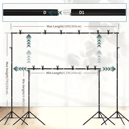 Backdrop Stand, 7x10ft(2.1x3m) Photo Studio Adjustable Background Stand Support Kit with 5 Crossbars, 6 Backdrop Clamps and and Carrying Bag for Photo Video Shooting, Parties, Wedding - size: 7x10ft Backdrop Stand