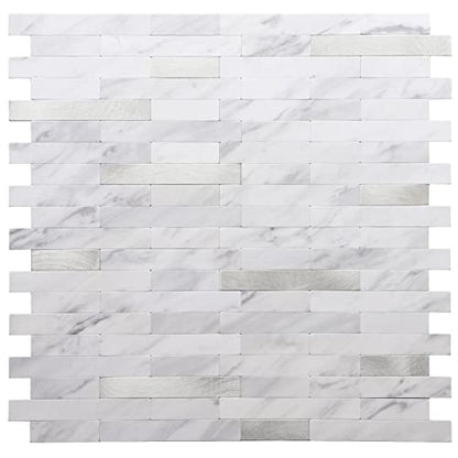 STICKGOO Peel and Stick Backsplash, PVC Wall Tiles Stick on Backsplash for Kitchen(1 Sheet, White Marble with Metal Silver) - color: White Marble with Metal Silver