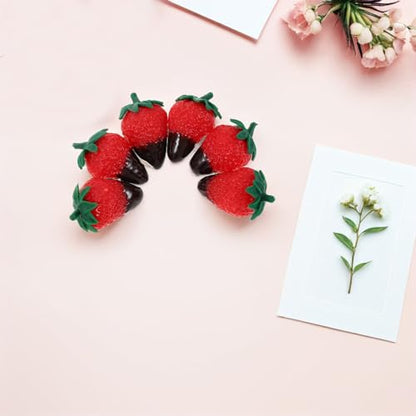 Zerodeko 8pcs Chocolate Dipped Fake Strawberries Artificial Fruit Ornaments with Dark Leaves Realistic Simulated Food Decoration for Photography Props Party Centerpiece