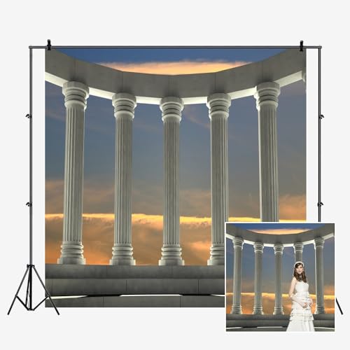 7x7ft Greek Marble Pillars Backdrop Roman Empire Architecture Civilisation Culture Ancient Ruins Temple Historical Building Photography Background Archaeological Research Shoots Props - size: 7x7ft