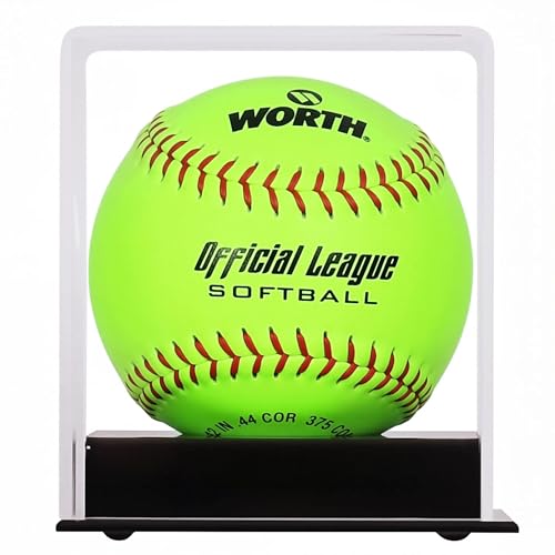 Pro Collector's UV Protection Softball Display Case Baseball Display Case Stand Championship Square BoxClear Display Cube for Official 12 Inches Ball Ball Storage Collections (Black Plastic Stand)