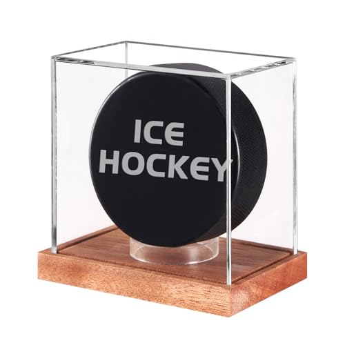 LITY Hockey Puck Display Case, No Assembly Required Acrylic Clear Holder with Wood Base, Autograph Souvenir Display Stand, Perfect Showcase for Your Collection - size: 1 Pack Hockey Puck