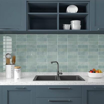 CHIHUT 16 Sheets Mint Green Peel and Stick Backsplash Tiles 12"x12" Glossy 3D Rectangular Self Adhesive Tiles for Kitchen Backsplash Removable Waterproof Renter Friendly Vinyl Backsplash Panels - color: Green, size: 16 Tiles