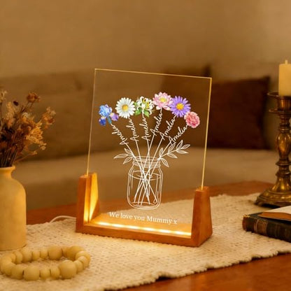 Personalized Grandma's Garden Night Light, Custom Birth Month Flowers and Kids Name LED Night Light, Family Bouquet Decor, Mothers Day Gift, Mom Gift, Grandma Gifts - color: Style 1