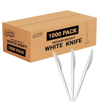 1000 Count Medium Weight White Plastic Knives Bulk Plastic Silverware For Parties, Weddings, Catering, Take out Single-Use Knife - size: 1 Case Knives (1000)