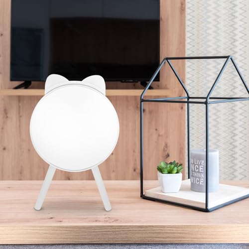 Cat Ear Makeup Mirror with Tripod Stand and Comb, White Desktop Cosmetic Mirror, Fashionable Vanity Table Decor and Photo Prop
