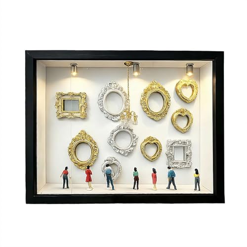 DIY Silhouette Shadow Box Frame Kit, Mini Museum Silhouette Box with Gold Miniature Museum & Figurines, Unique Memories in Style for Anniversary, Wedding, Birthday, Valentine's Day & Home Decor - color: Black, size: White board
