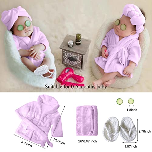 Newborn Photography Props Baby Girl 5 PCS Bathrobes Bath Towel Outfit with Slippers Cucumber Photo Props for Infant Boys Girls(0-6 Months) - size: Small