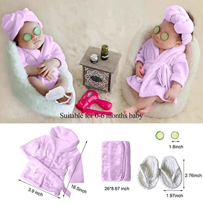 Newborn Photography Props Baby Girl 5 PCS Bathrobes Bath Towel Outfit with Slippers Cucumber Photo Props for Infant Boys Girls(0-6 Months) - size: Small