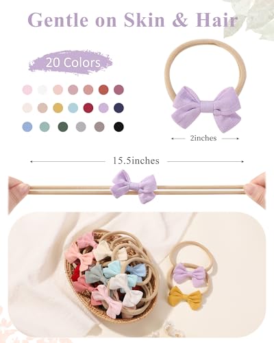 jollybows 20pcs Baby Girl Bow Headbands Newborn Nylon Hairband 2" Neutral Linen Infant Hair Bows - color: 5- 20PCS baby girl headbands