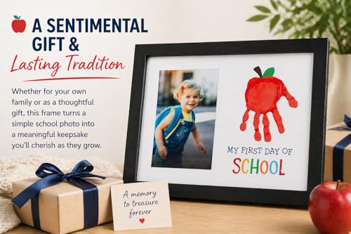 Kate & Milo My First Day of School Handprint Picture Frame, Preschool Kindergarten Photo Keepsakefor Kids, Boys, Girls, 4x6 Insert - style: Handprint School Frame