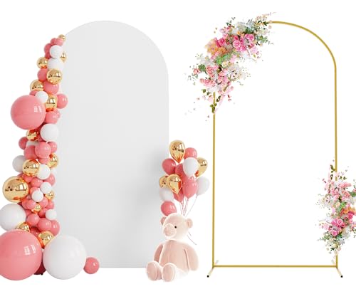 Wokceer 6.6 FT Wedding Backdrop Arch Stand and White Arch Cover, Metal Arch Stand with Arch Stand Cover for Birthday Party Wedding Ceremony Bridal Baby Shower Event Decor - color: White, size: 6.6x3.3ft