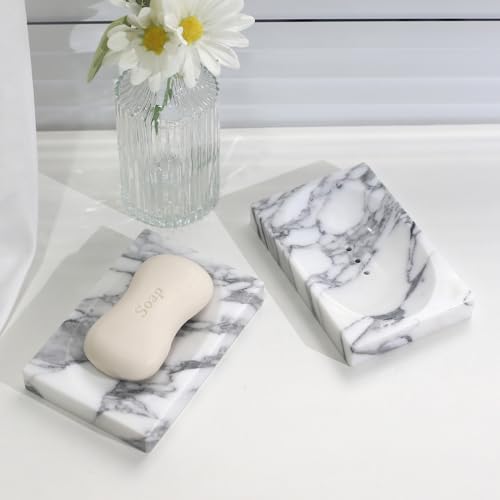 Luxurious Natural Marble Soap Dish Tray Marble Soap Holder Trinket Plate for Bathroom Sink Kitchen Countertop Bedroom Vanity Bathroom Accessory Rectangular (2 Pack) - color: Marble-arabescato, size: 4.7"l X 3.1"w