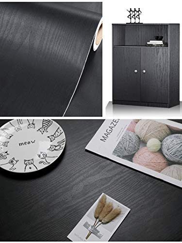 Black Wallpaper - Wood Peel and Stick Wallpaper – Black Wood Self-Adhesive & Removable Wall paper for Countertop Furniture Kitchen Wall, Countertop Contact Paper, Easy to Clean, 17.7” × 118” Vinyl - size: 17.7" x 197"