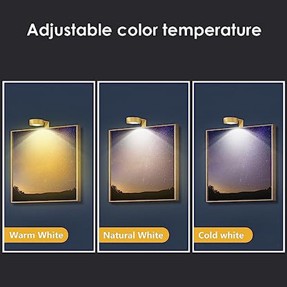 3-Pack Picture Light Battery Operated, Magnetic Led Lights with Remote, Dimmable and Timer Painting Light, Art Display Light for Picture Frame Artworking Portrait, Home Wall Decor Puck Lights, Gold
