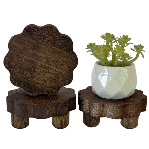 3 Pack Tiny Scalloped Wood Risers for Display ,Small Wooden Stands with Removable Feet Farmhouse Rustic Decor for Table Tiered Trays Home Kitchen Decoration (Mini Dark Brown, 4 Inch) - color: Dark Brown, size: 4 inch