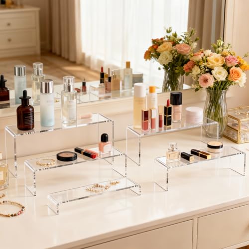 Large Acrylic Risers 7" L~9" L Riser Display Shelf Cupcake Stand Display Cabinet Clear Rectangular Display Stands Set (10, 5 Sizes) - size: 5 Sizes