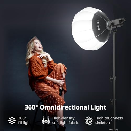 RALENO 26"/65CM Lantern Softbox, Quick Release Soft Light Diffuser with 360° Light Effect, Bowens Mount Softbox Continuous LED Video Lights for Aputure for Neewer for SMALLRIG