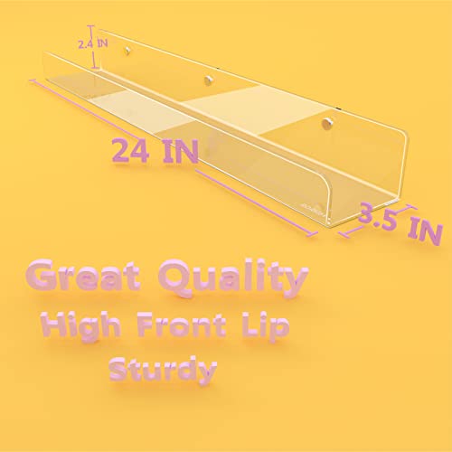 24 inches Wall Mounted Kids Bookshelf, Clear Acrylic Display Book Shelves for Kids Room Nursery Toddler Classroom 2 Packs - color: 24in-clear
