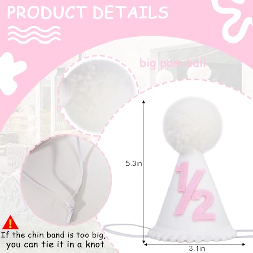 White 1/2 Birthday Hat - Half Birthday Decorations,White Hat with Pink or Blue Number,Sweet 6 Months Party Headwear - color: Pink 1/2 Hat