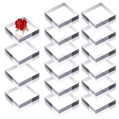 16 Pcs Clear Acrylic Display Blocks 2 x 2 x 0.8 Inch Polished Square Acrylic Cube Jewelry Display Stand Holder Base for Ring Showcase, Collectibles, Figurines