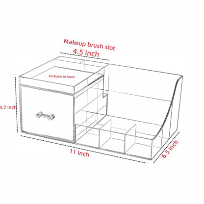 Cq acrylic1 Pack Clear Makeup Organizer Countertop,Stackable 1 Drawers Skincare Organizer,Cute Skin Care Organizer for Vanity Hair Clip,Jewelry,Beauty Product Desk and Make Up Organizers for Vanity - size: 1 Drawers