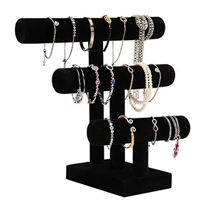 PowerKing 3 Tier Jewelry Organizer Stand, Detachable Bracelet Display Stand and Holder,Black Velvet Jewelry Display Organizer for Bracelet Watch - style: Black High 3 Tier