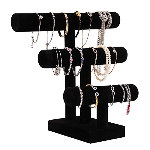 PowerKing 3 Tier Jewelry Organizer Stand, Detachable Bracelet Display Stand and Holder,Black Velvet Jewelry Display Organizer for Bracelet Watch - style: Black High 3 Tier