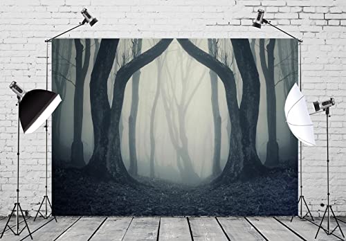 BELECO 10x8ft Fabric Dark Misty Woods Halloween Spooky Forest Backdrop for Photography Magic Grove Vampire Evil Trees Background Witch Wizard Sorcerer Ghost Theme Party Decorations Banner Photo Props - size: 10x8FT