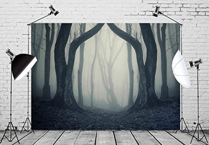 BELECO 7x5ft Fabric Dark Misty Woods Backdrop Halloween Spooky Forest Backdrop for Photography Magic Grove Vampire Evil Trees Background Witch Wizard Sorcerer Ghost Theme Party Decoration Photo Props - size: 7x5FT
