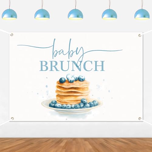 Blueberry Baby Brunch Backdrop Brunch Themed Party Decorations Breakfast Food Photography Background Blue White for Boys Girls Let's Brunchs Theme Baby Shower Indoor Outdoor Photo Props 5 * 3ft - color: dark blue